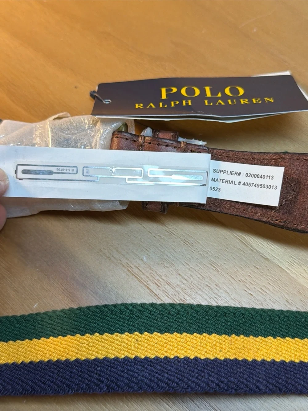 NWT Polo Ralph Lauren Men’s Woven Striped Belt Leather Trim Sz 40 Brass Buckle